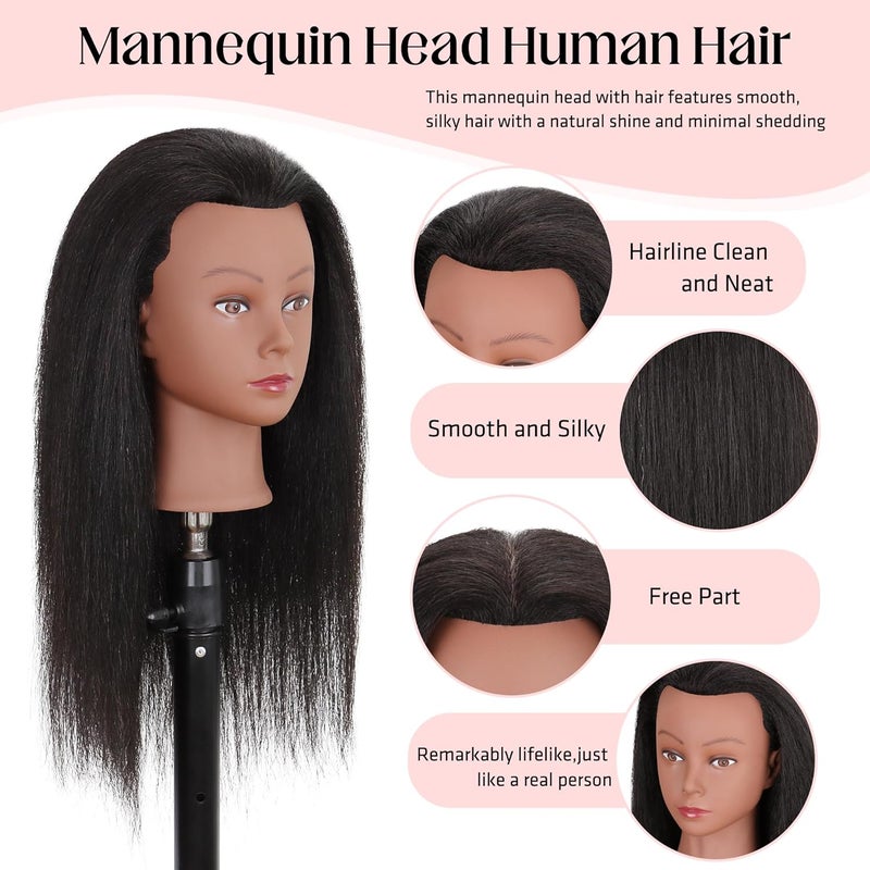 Demides Mannequin Head Human Hair 14", Mannequin Head for Braiding Styling Doll Head, Mannequin Head with Hair Dolls to Practice 100% Real Hair - Image 2